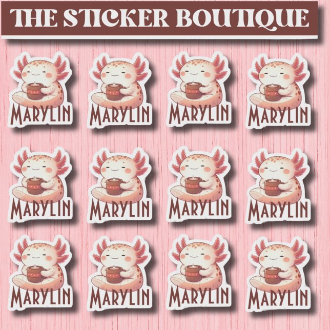 Adesivo Pacote de Vinheta de Café Cozy Axolotl com Nome Pe (Criador carregado)