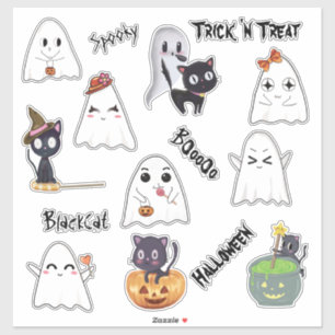 Adesivo Pacote Fantasma Assustador Gato Preto Halloween