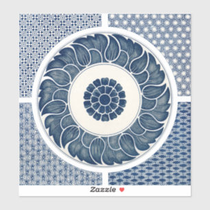 Adesivo Padrão Antigo de Porcelana Azul e Branco Chinesa