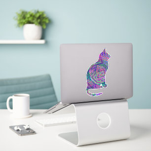 Adesivo Padrão de Raça Púrpura de abstrato Art Gato-Adesiv