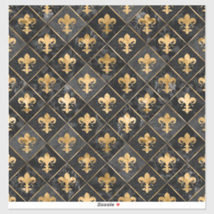 Adesivo Padrão Fleur-de-lis Marble Preto e Dourado
