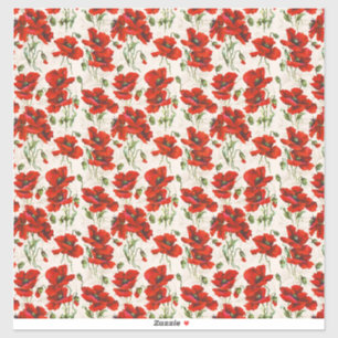 Adesivo Padrão Floral de Papoula Vermelha Vintage Arte Bot