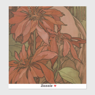 Adesivo Padrão Floral Poinsettia Vermelha Art Nouveau de M