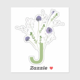 Adesivo Padrão Floral Verde Roxo Elegante Monograma
