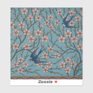 Adesivo Padrão Retrô Floral Azul Andorinha por Walter Cran