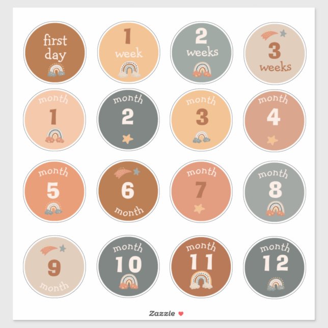 Adesivo Padrões de Etapas Mensais do Bebê (Folha)
