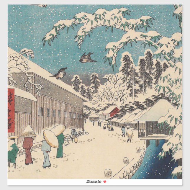 Adesivo País japão da paisagem de inverno de Hiroshige (Folha)