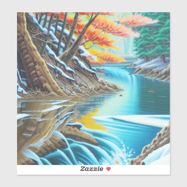 Adesivo Paisagem Canadiana com Óleo de Pintura (Folha)