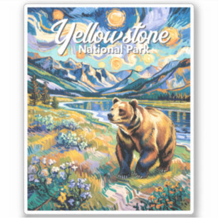 Adesivo Paisagem Colorida de Yellowstone - Urso Animal Vin