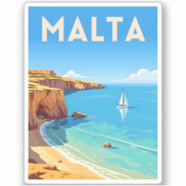 Adesivo Paisagem costeira de Malta, Viagens vintage retróg
