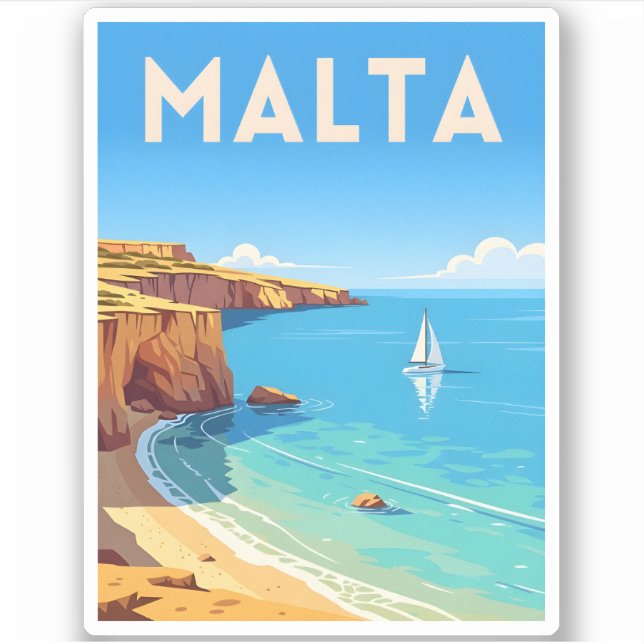 Adesivo Paisagem costeira de Malta, Viagens vintage retróg (Frente)