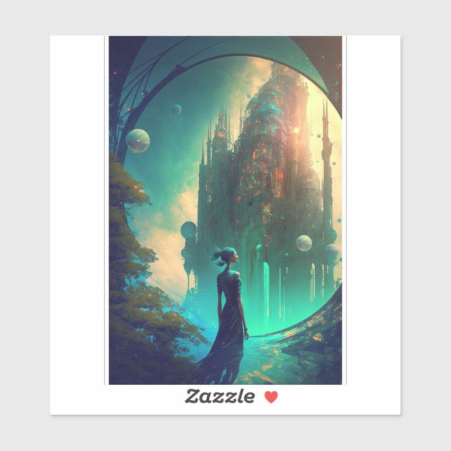 Adesivo Paisagem do Castelo de Fantasia Futurística (Folha)