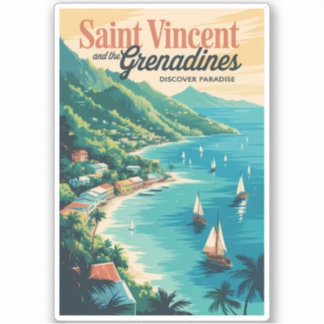 Adesivo Paisagem Retro de São Vicente e Granadinas