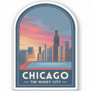 Adesivo Paisagem Urbana do Pôr do Sol de Chicago Viagem Vi
