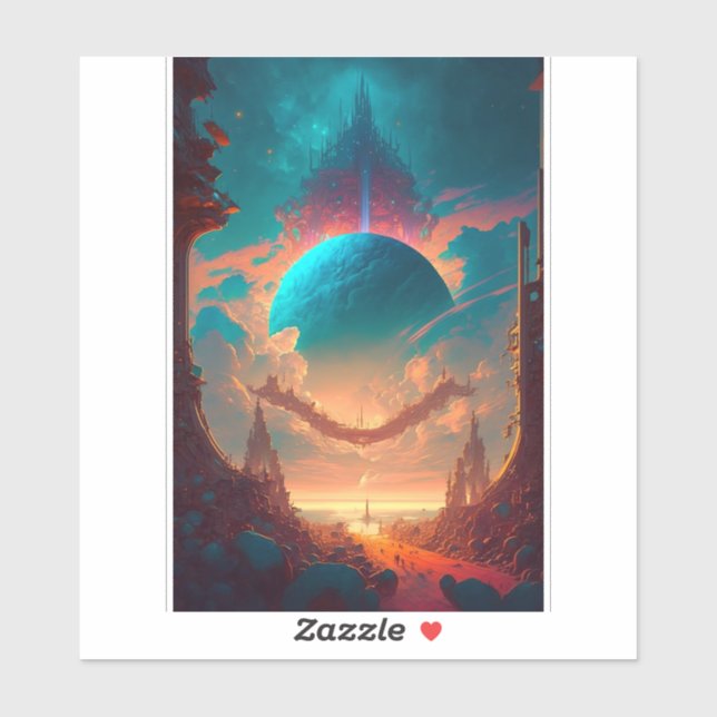 Adesivo Paisagem Visionária Planeta das Torres Surreais (Folha)