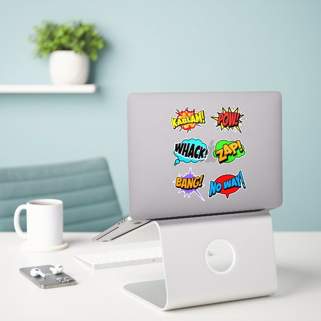 Adesivo Palavras de Quadrinhos (Laptop na mesa)