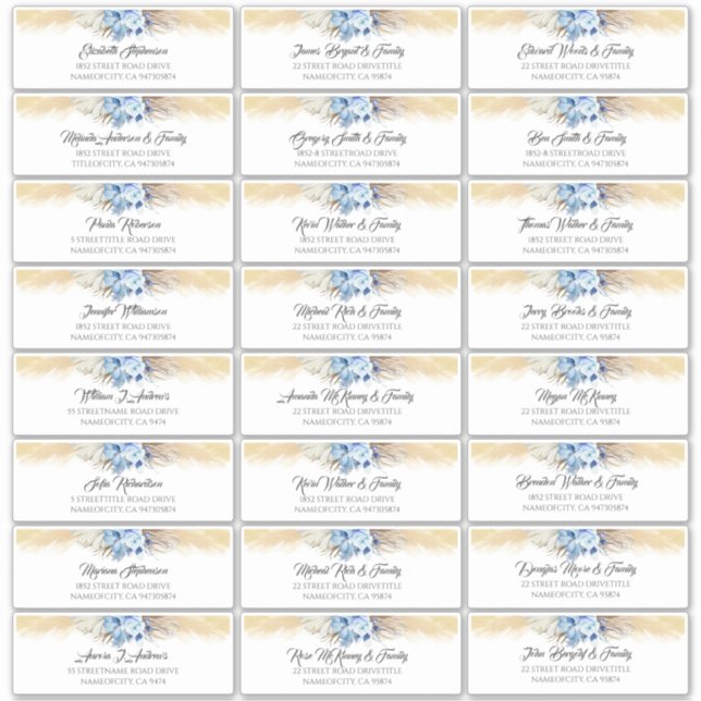 Adesivo Pampas Grass Dusty Blue Guest Names Endereço Etiqu (Frente)