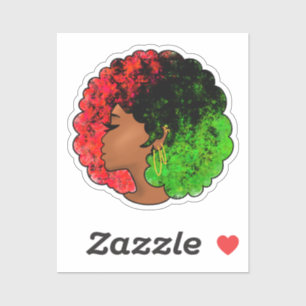 Adesivo Pan-africana menina mulher negra verde vermelho or