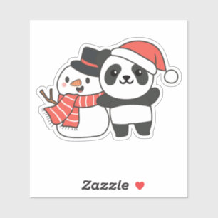 Adesivo Panda Com Snowman No Inverno Para O Natal