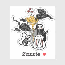 Adesivo Panda de Rato Esqueleto & Flor de Ouro Zen