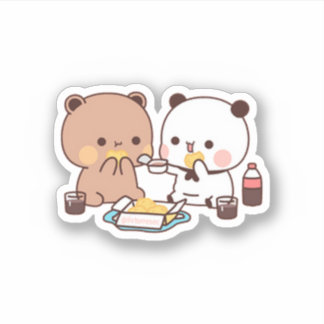 Adesivo Panda E Brownie Bear Aproveitando O Almoço