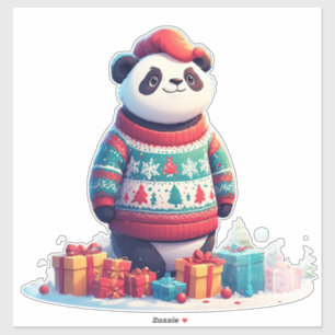 Adesivo Panda Fofa de Suéter de Natal Usa Chapéu de Papai