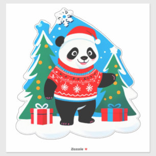 Adesivo Panda Fofinho de Chapéu de Papai Noel e Suéter de
