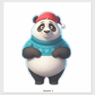 Adesivo Panda Fofo Com Chapéu de Papai Noel e Suéter de Na