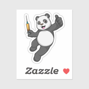 Adesivo Panda na Vacinação com Seringa