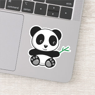 Adesivo Panda pequena bonito com uma vara de bambu