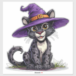 Adesivo Pantera Adorável Vestindo um Chapéu de Bruxa
