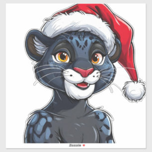 Adesivo Pantera Negra Usando Chapéu de Natal