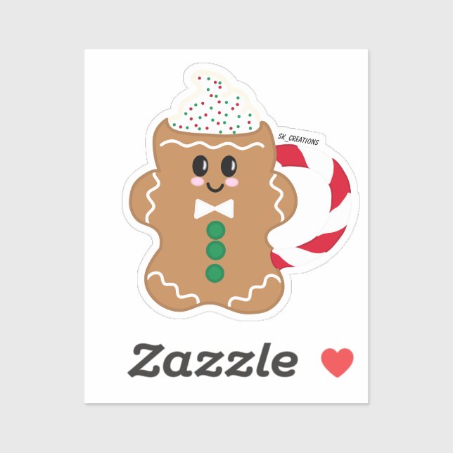 Adesivo Pão De Gengibre Verde E Vermelho (Folha)