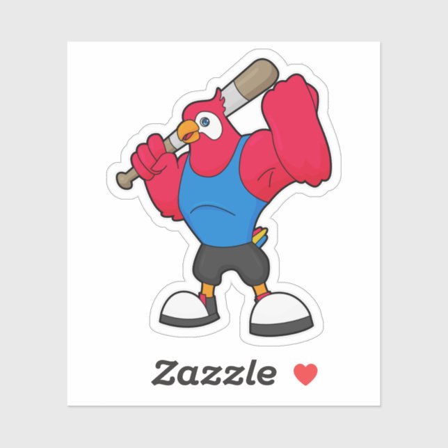 Adesivo Papagaio no Baseball com bastão de beisebol (Folha)