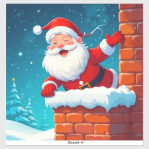 Adesivo Papai Noel Acenando Alegremente na Chaminé
