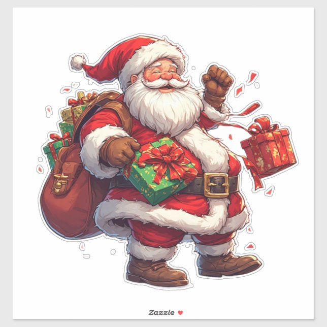 Adesivo Papai Noel Alegre Com Presentes (Folha)