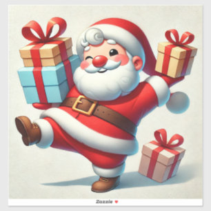 Adesivo Papai Noel Alegre Segurando Caixas de Presentes
