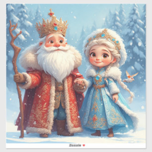 Adesivo Papai Noel e a Donzela de Neve Celebrando o Natal