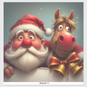 Adesivo Papai Noel e Cavalo Compartilhando Alegria Natalin