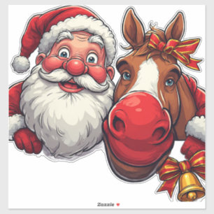 Adesivo Papai Noel e Cavalo Compartilhando Alegria Natalin
