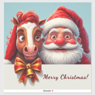 Adesivo Papai Noel e Cavalo Compartilhando Alegria Natalin