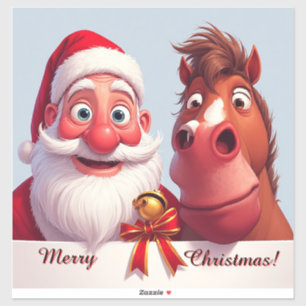 Adesivo Papai Noel engraçado e cavalo alegria de Natal