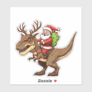 Adesivo Papai Noel montando dinossauro T-Rex 