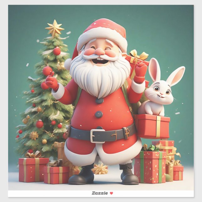 Adesivo Papai Noel segurando presente com coelhos (Folha)