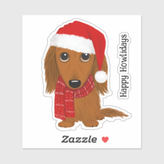 Adesivo Papais noeis de Dachshund de Cabelo Longo Natal