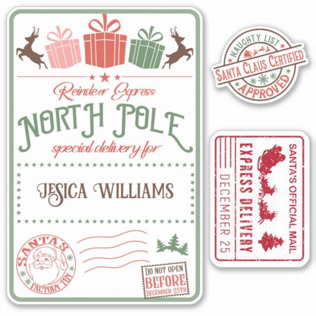 Adesivo Papais noeis de Natal nome especial para crianças  (Frente)