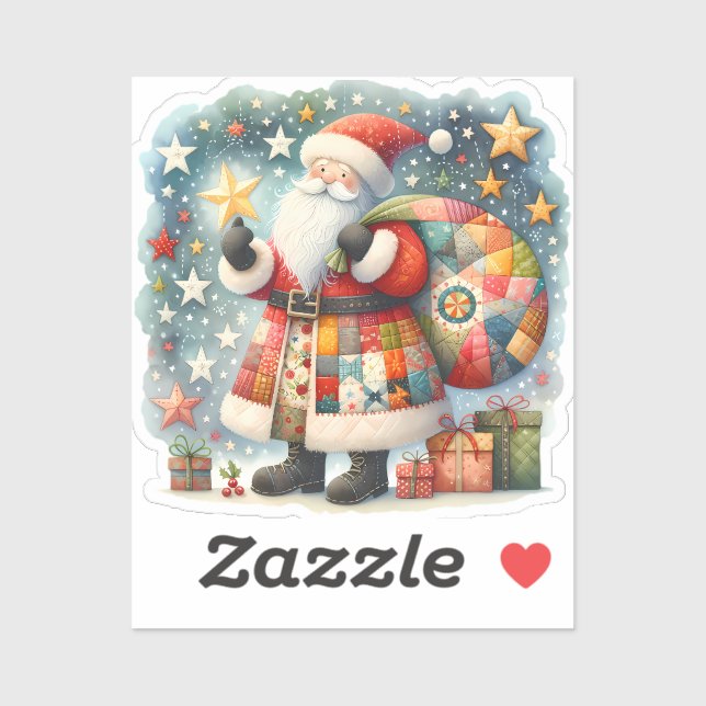 Adesivo Papais noeis de retalhos com estrelas de Natal (Folha)