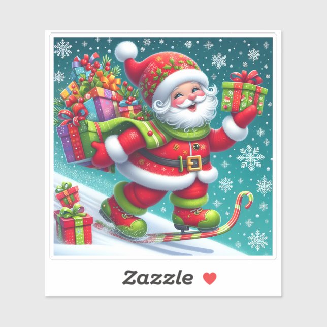 Adesivo Papais noeis esquiando e entregando presentes (Folha)