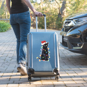 Adesivo Papais noeis pretos Gato com luzes de natal