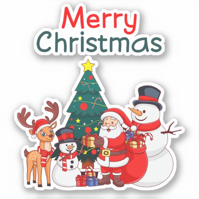 Adesivo Papais noeis, Snowman E Reindeer Feliz Natal (Frente)